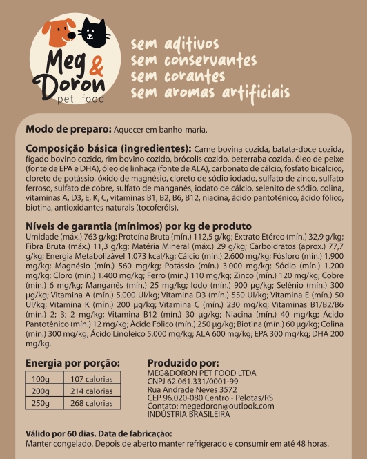 Ingredientes Verso Carne para Cães
